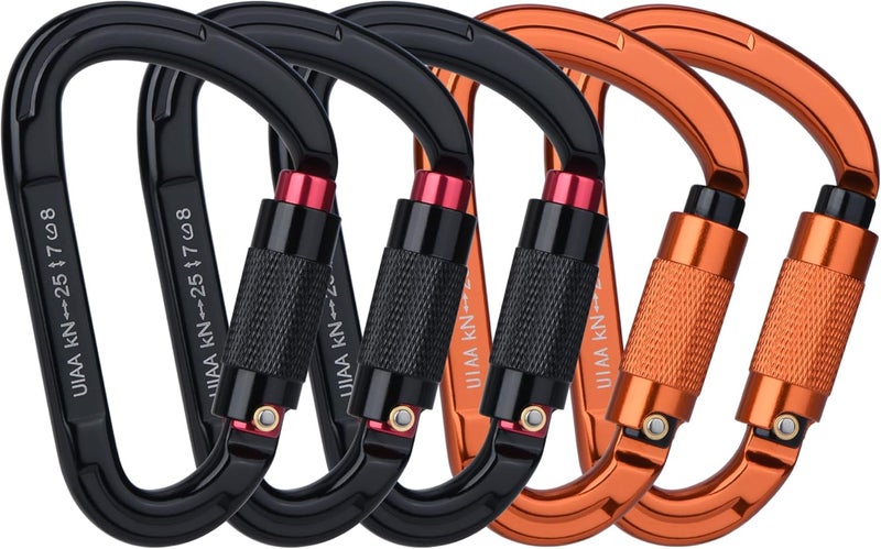 FVW Auto Locking Rock Climbing Carabiner Clips,Professional 25KN (5620 lbs) Heavy Duty Caribeaners for Rappelling Swing Rescue & Gym etc, Large D-Shaped Carabiners - Image 1